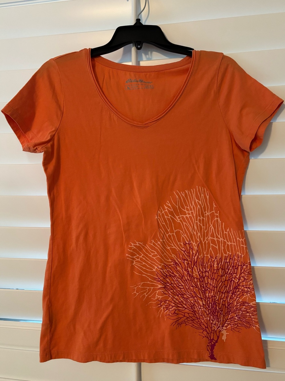 Eddie Bauer Orange V-Neck Short-Sleeve Tee with Coral Graphic